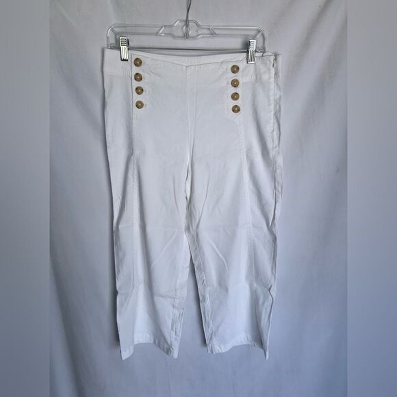 J. Jill nautical Sailor Button Wide Leg Cropped Pant 10 linen blend beachy - Picture 1 of 8